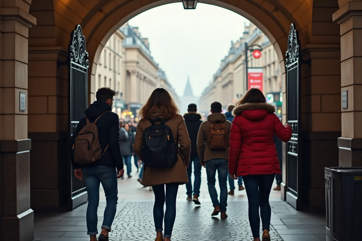 Groupe d amis sortant d une station de métro parisienne