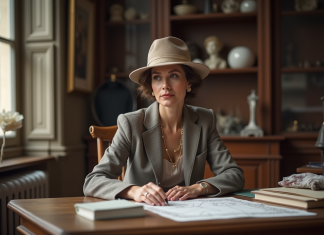 Femme élégante en 1920s dans un atelier parisien