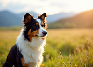 L’histoire de la race du berger australien tricolore Chien berger australien tricolore dans un champ ensoleille