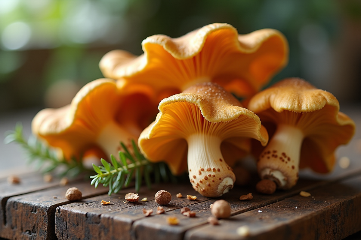 Chanterelles fraîches sur une table en bois rustique
