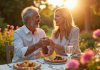 Couple souriant dans un jardin pour leur 16 ans de mariage