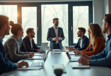 Les nouvelles attentes des salariés : un défi pour les RH modernes Groupe de collaborateurs en réunion dans un bureau lumineux