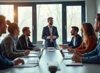 Les nouvelles attentes des salariés : un défi pour les RH modernes Groupe de collaborateurs en réunion dans un bureau lumineux