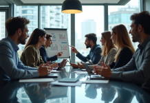 Marketing innovant : signification et enjeux pour votre entreprise en 2025 Groupe de professionnels en réunion dans un bureau moderne