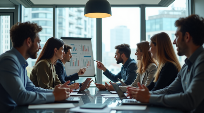 Marketing innovant : signification et enjeux pour votre entreprise en 2025 Groupe de professionnels en réunion dans un bureau moderne