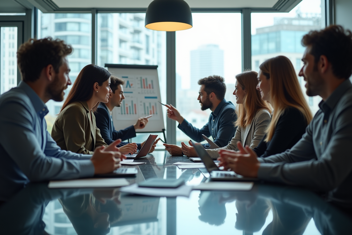 Groupe de professionnels en réunion dans un bureau moderne