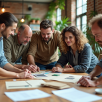 Emploi économie circulaire : quel potentiel ? Groupe de professionnels écologiques dans un bureau moderne
