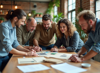 Emploi économie circulaire : quel potentiel ? Groupe de professionnels écologiques dans un bureau moderne