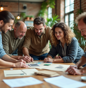 Emploi économie circulaire : quel potentiel ? Groupe de professionnels écologiques dans un bureau moderne