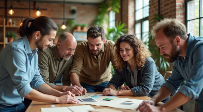 Emploi économie circulaire : quel potentiel ? Groupe de professionnels écologiques dans un bureau moderne