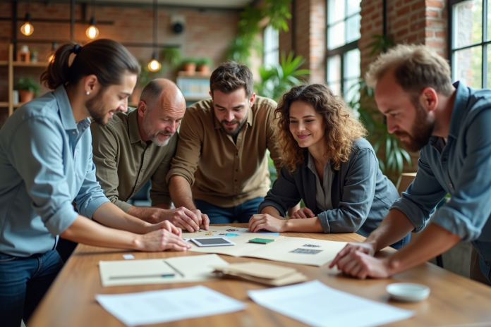 Groupe de professionnels écologiques dans un bureau moderne
