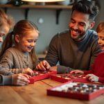 Les meilleurs calendriers de l’avent en chocolat de 2025 : comparatif et avis Famille heureuse découvrant des calendriers de chocolat de Noël