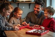 Les meilleurs calendriers de l’avent en chocolat de 2025 : comparatif et avis Famille heureuse découvrant des calendriers de chocolat de Noël