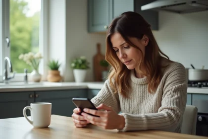 Femme d'âge moyen utilisant une application de blocage d'appels