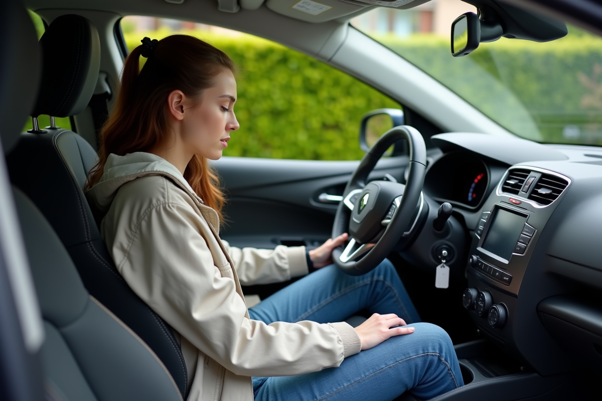 Jeune femme regarde le tableau de bord d