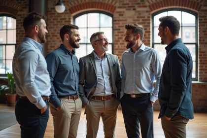 Groupe d'hommes en tenue casual dans un loft urbain