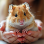 Hamster russe mignon dans les mains d’un enfant en intérieur