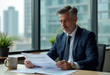 Vaincre l’inflation : Combien d’intérêts gagner ? Homme d'affaires en costume regardant des documents financiers