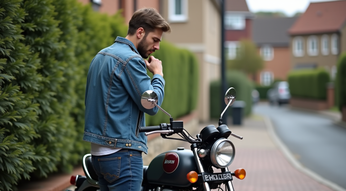 Les points clés à vérifier avant d’acheter un Dax 125 d’occasion Homme inspectant une moto Dax 125 en extérieur dans un quartier