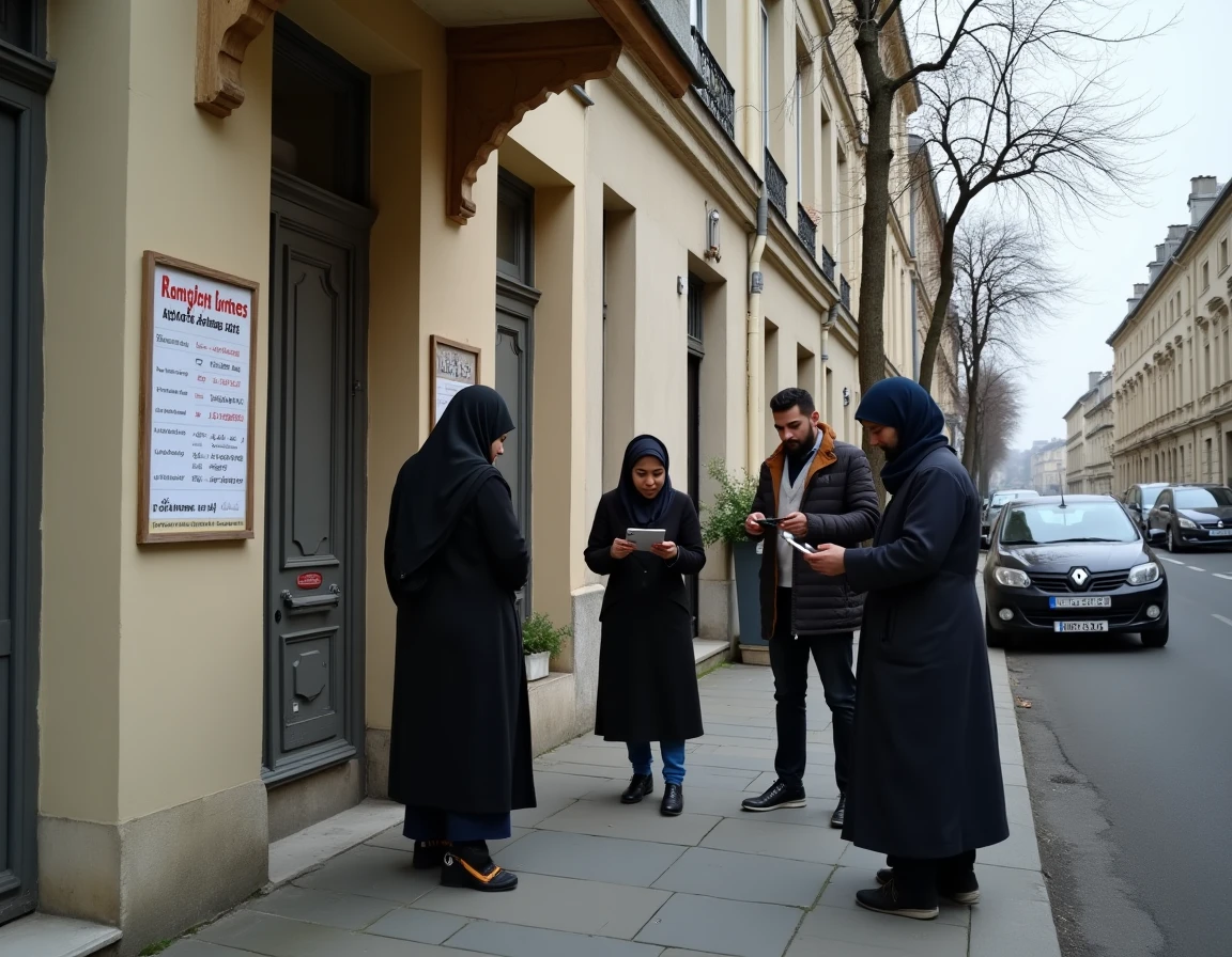 Communauté musulmane d'Argenteuil consultant les horaires de prière du Ramadan 2026 affichés devant la mosquée