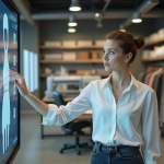 Utilisation de la technologie dans l’industrie du vêtement : les tendances à suivre ! Jeune femme examine des patrons numériques dans un studio moderne