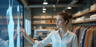 Utilisation de la technologie dans l’industrie du vêtement : les tendances à suivre ! Jeune femme examine des patrons numériques dans un studio moderne