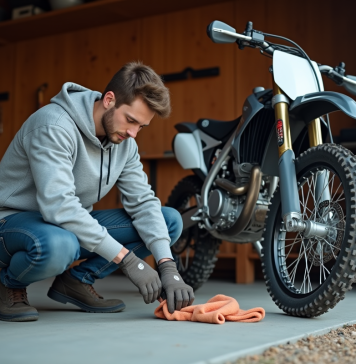 Guide d’entretien pour votre CRZ 125 dirt Jeune homme nettoyant la chaîne d'une moto tout-terrain CRZ 125