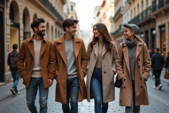 Groupe de jeunes adultes en mode international dans une rue urbaine
