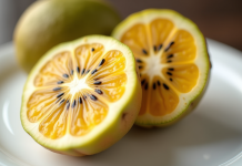 Kiwano frais sur assiette blanche en gros plan