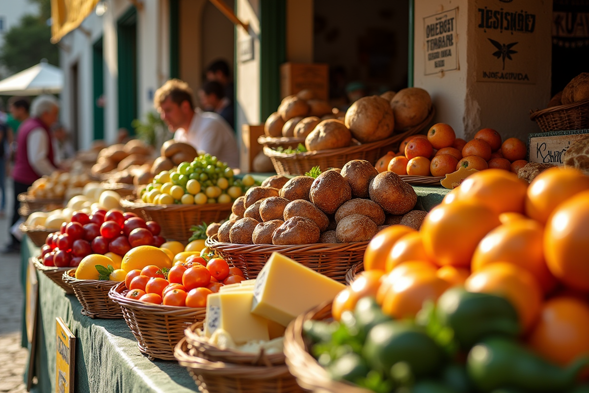 Marché traditionnel à Comporta avec fruits et produits locaux