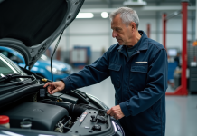 Renault P0670 : guide exhaustif des causes et réparations Mécanicien homme en tenue examine le moteur d'une Renault