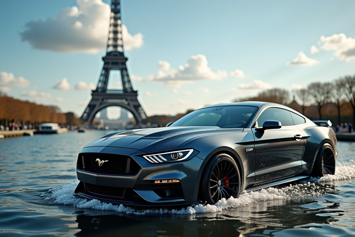 Moteur de voiture moderne fonctionnant à l eau devant la tour Eiffel