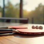 Raquettes de tennis de table haut de gamme sur une table en bois