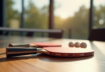 Raquettes de tennis de table haut de gamme sur une table en bois