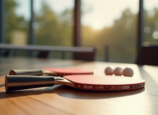 Raquettes de tennis de table haut de gamme sur une table en bois