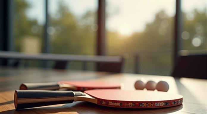 Raquettes de tennis de table haut de gamme sur une table en bois