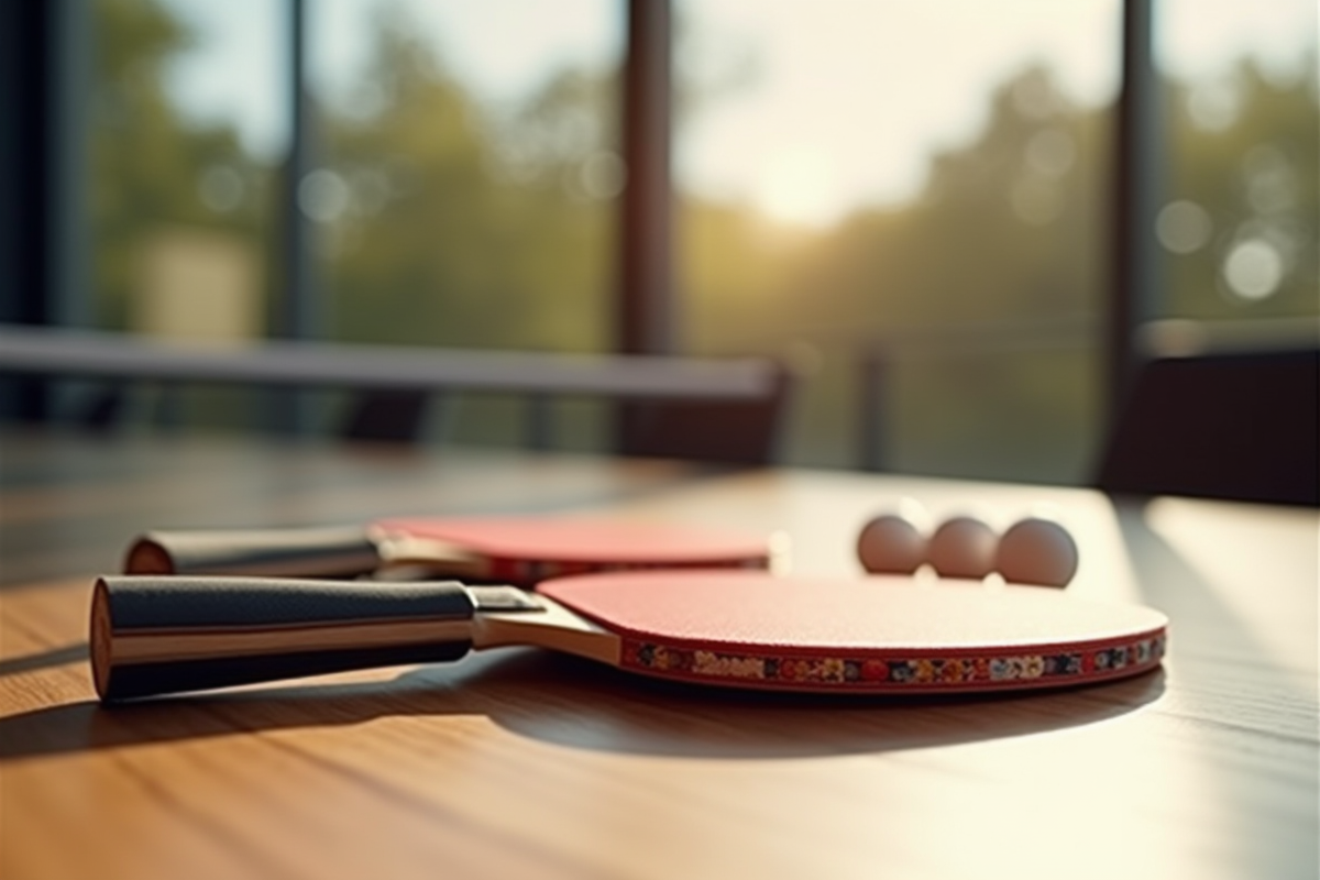Raquettes de tennis de table haut de gamme sur une table en bois