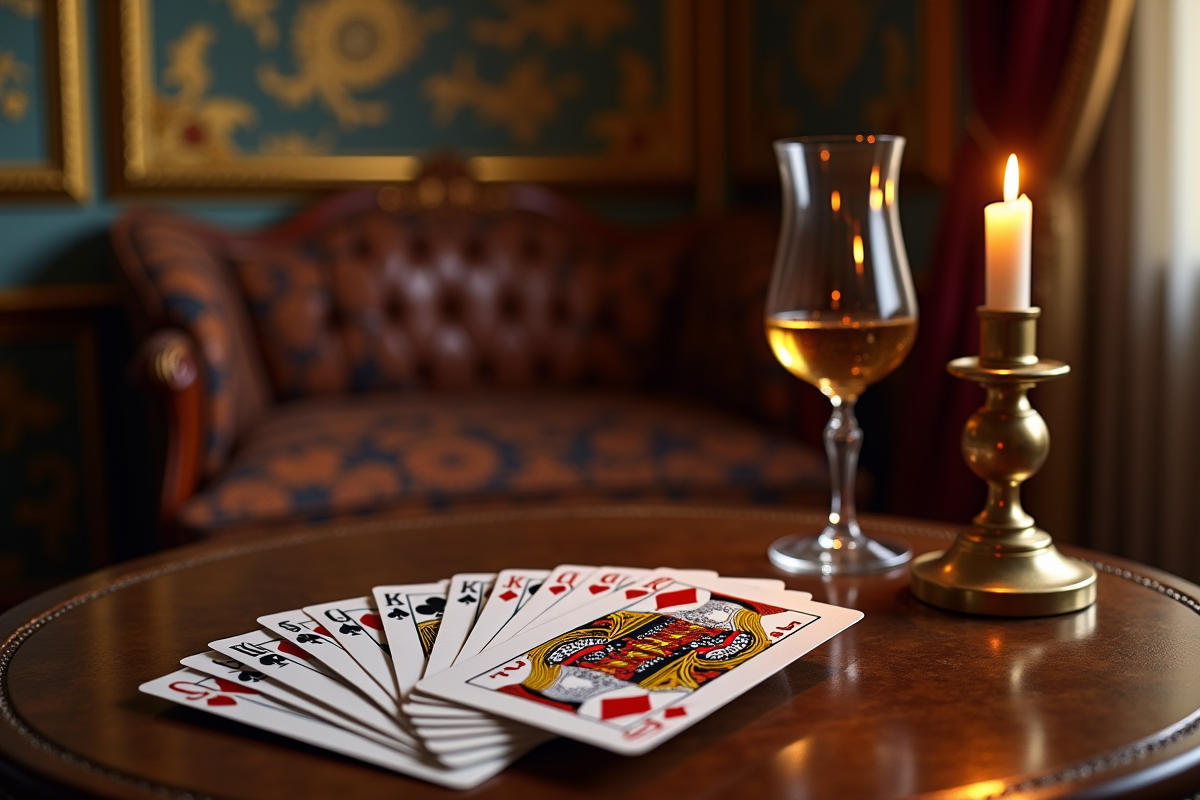Salon français ancien avec cartes et vin évoquant Le President