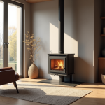 Chauffage d’appoint : comment bien intégrer un insert à granulés chez soi Salon moderne avec insert pellet et grande fenetre