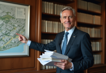 Loi : Qu’est-ce qui a créé le PLU ? Décryptage et explications Homme en costume pointant une carte urbaine dans un bureau