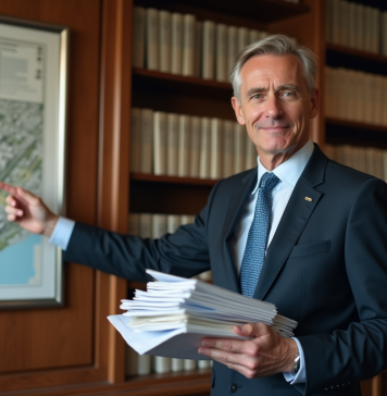 Loi : Qu’est-ce qui a créé le PLU ? Décryptage et explications Homme en costume pointant une carte urbaine dans un bureau